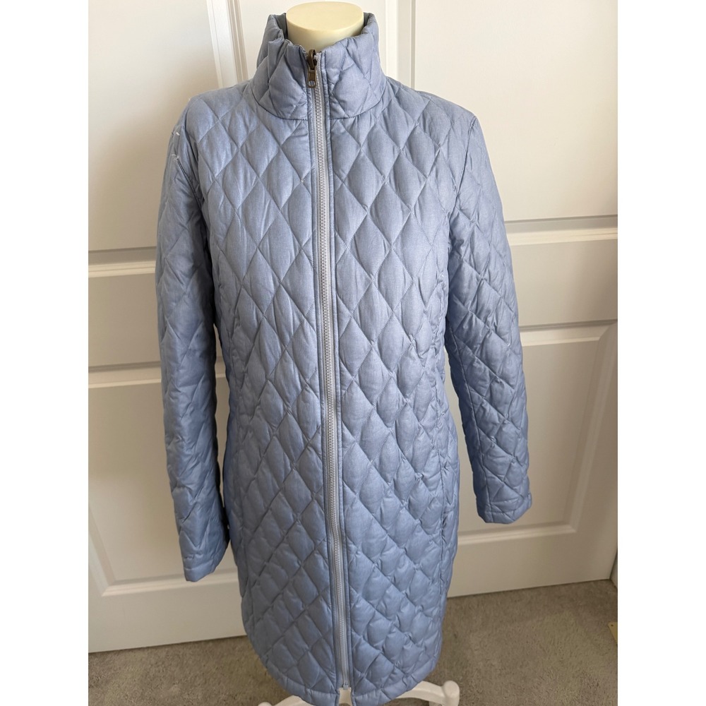 Lands End Womens Blue Diamond Quilted Long Down Puffer Coat Size M